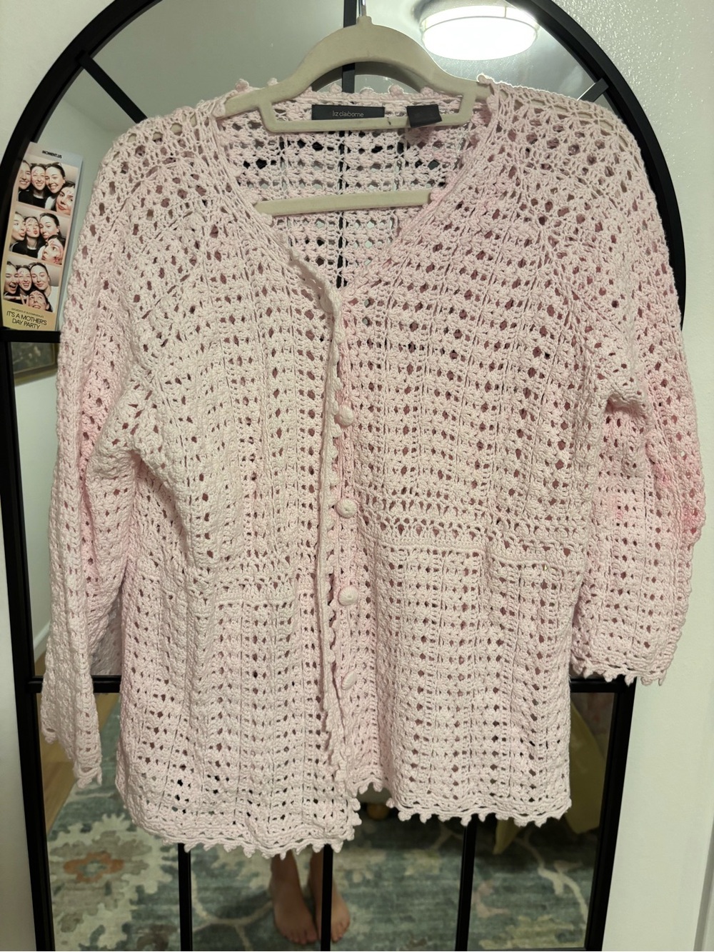 Liz Claiborne Light Pink Crochet Button-Front Cardigan